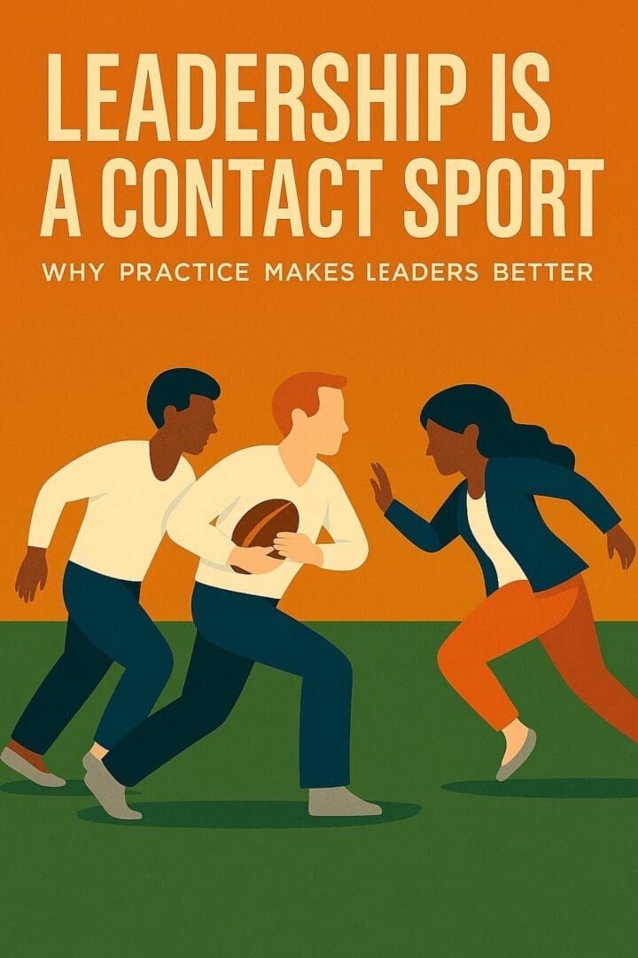 Leadership practice illustration with three people running.